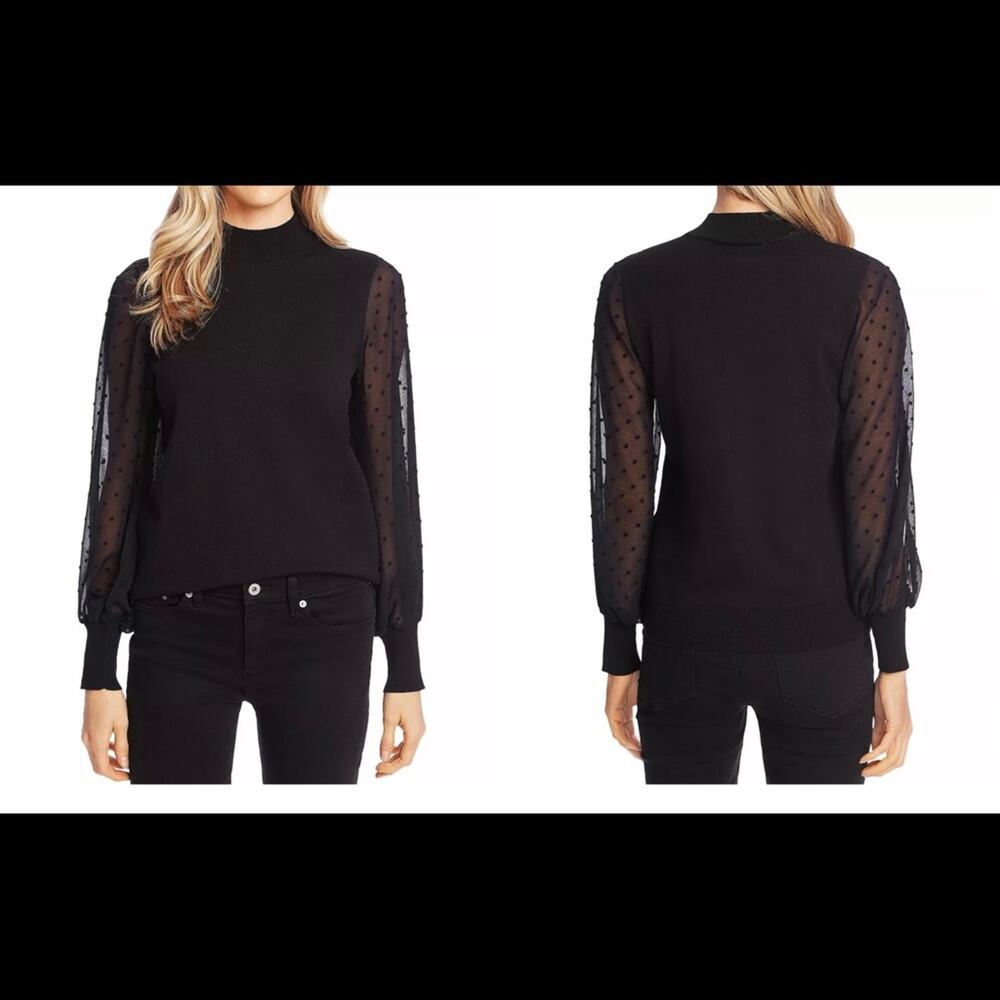 NWT CECE Clip Dot Sleeve Black Sweater. M
